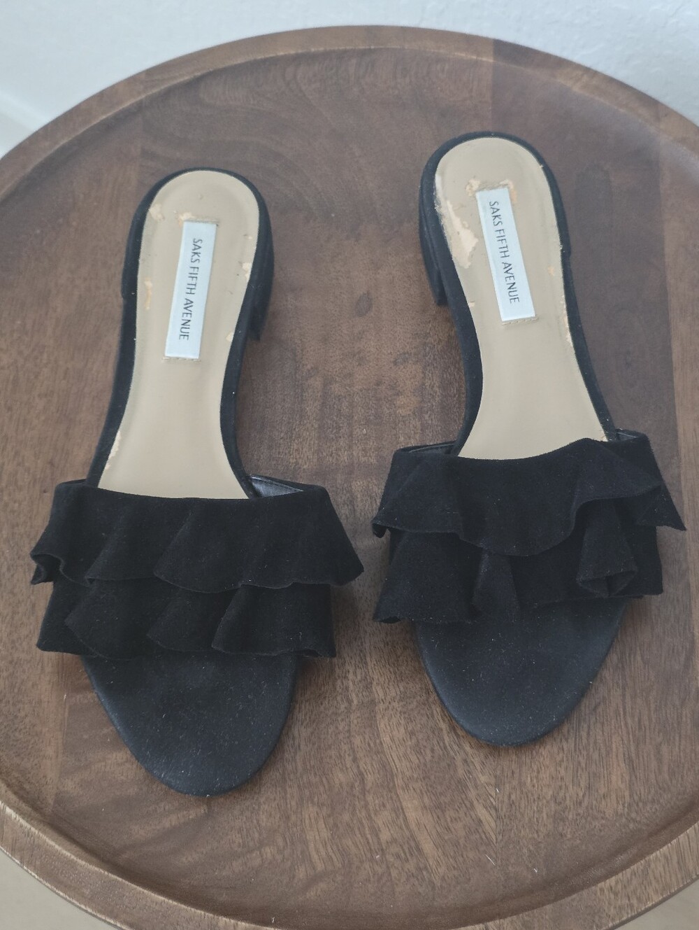 Saks Fifth Avenue Suede Sandals Block Heel Slide Sandals, 7.5, Black